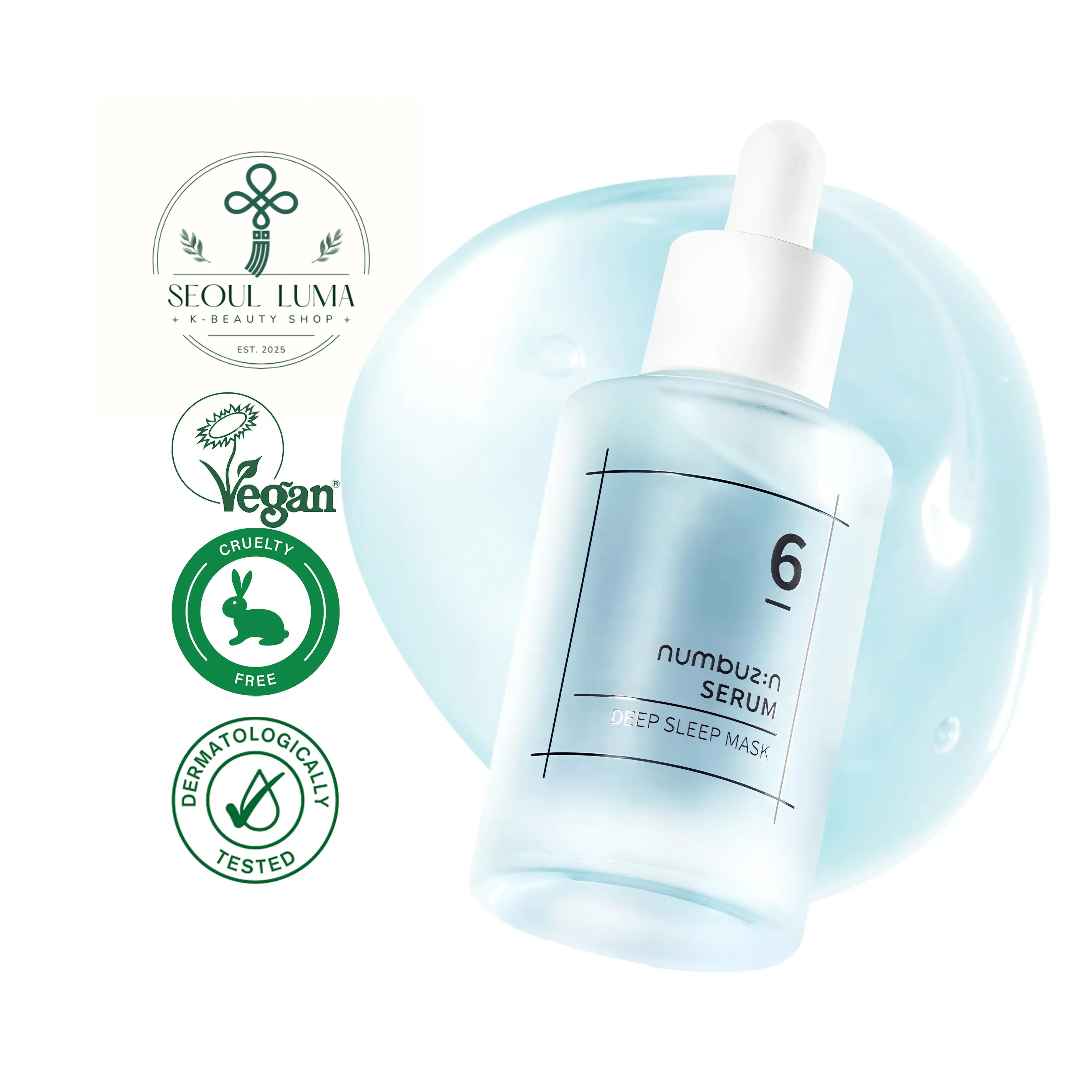 NUMBUZIN No.6 Deep Sleep Mask Serum with 63% Icelandic glacier water, 5 types hyaluronic acid, and niacinamide for overnight hydration and glow